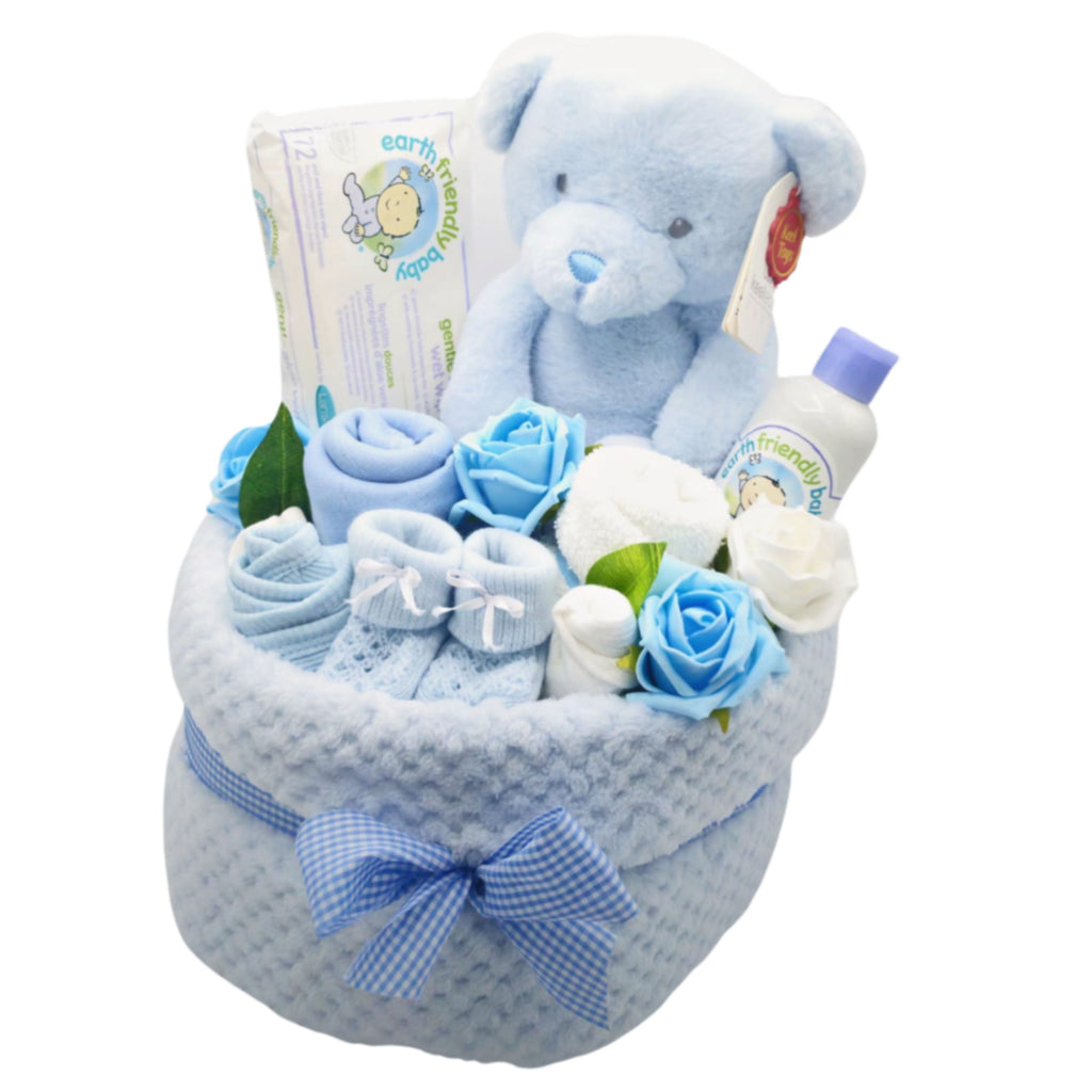 Baby Boy Nappy Cake Bouquet Arrangement by Say It Baby Gifts
