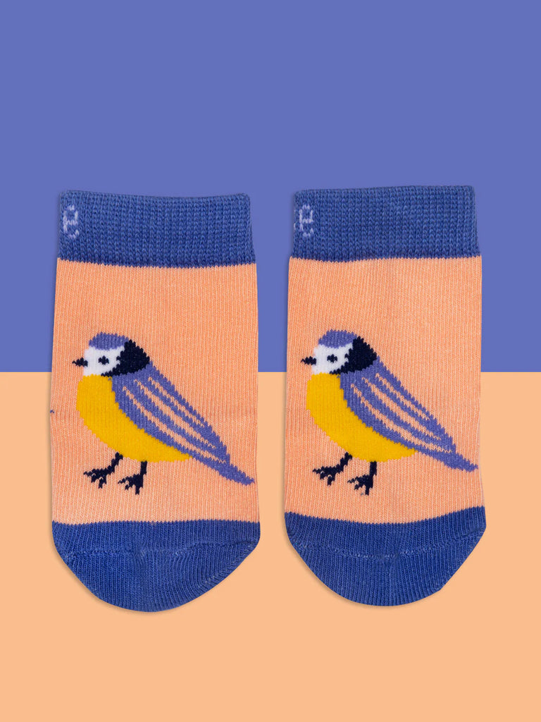Blade &amp; Rose Kind to Nature Socks - bold, bright and fun! These gorgeous socks in peach and purple have a gorgeous Blue Tit design. Sold by Say It Baby Gifts