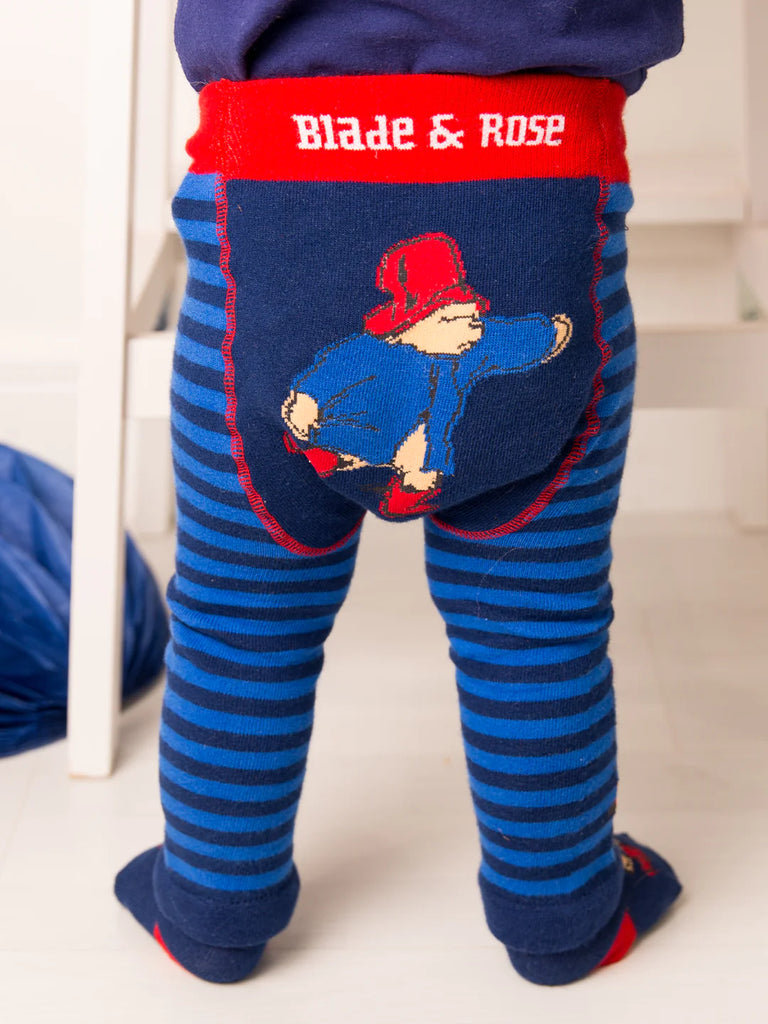 Blade & Rose Paddington Bear Leggings - bold, bright and fun! These fab leggings have a navy and blue stripe, red detail and a sweet Paddington Bear design.