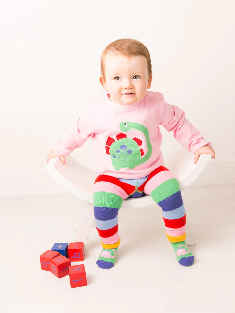 Blade & Rose Bright Dino Socks - bold, bright and fun! These gorgeous socks in green and purple have a gorgeous dino design. Sold by Say It Baby Gifts