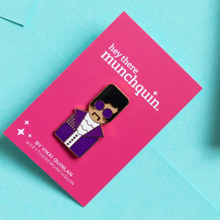 Munchquin Prince Hard Enamel Pin- a quirky and fun enamel pin badge featuring the legendary artist Prince.