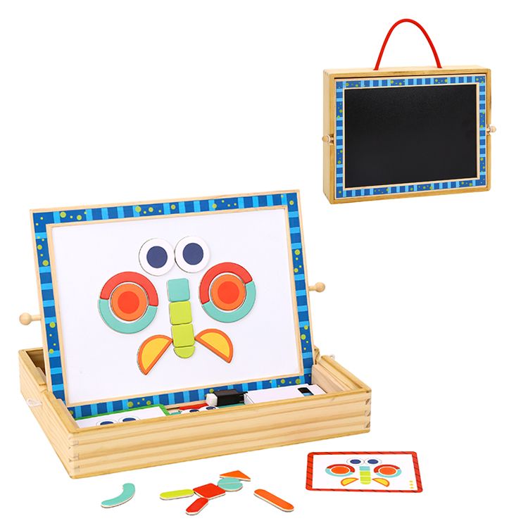 Tooky Toy Shapes Magnetic Puzzle - this brilliant activity centre has a double sided board, wooden storage box and handle - perfect for on the go fun! Sold by Say It Baby Gifts