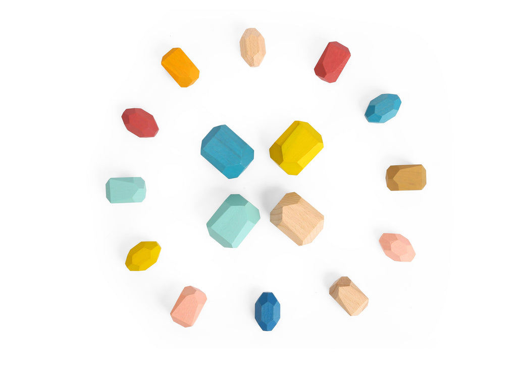 Tooky Toy Wooden Stacking Stones - colourful and chunky solid wooden stacking stones. Sold by Say It Baby Gifts