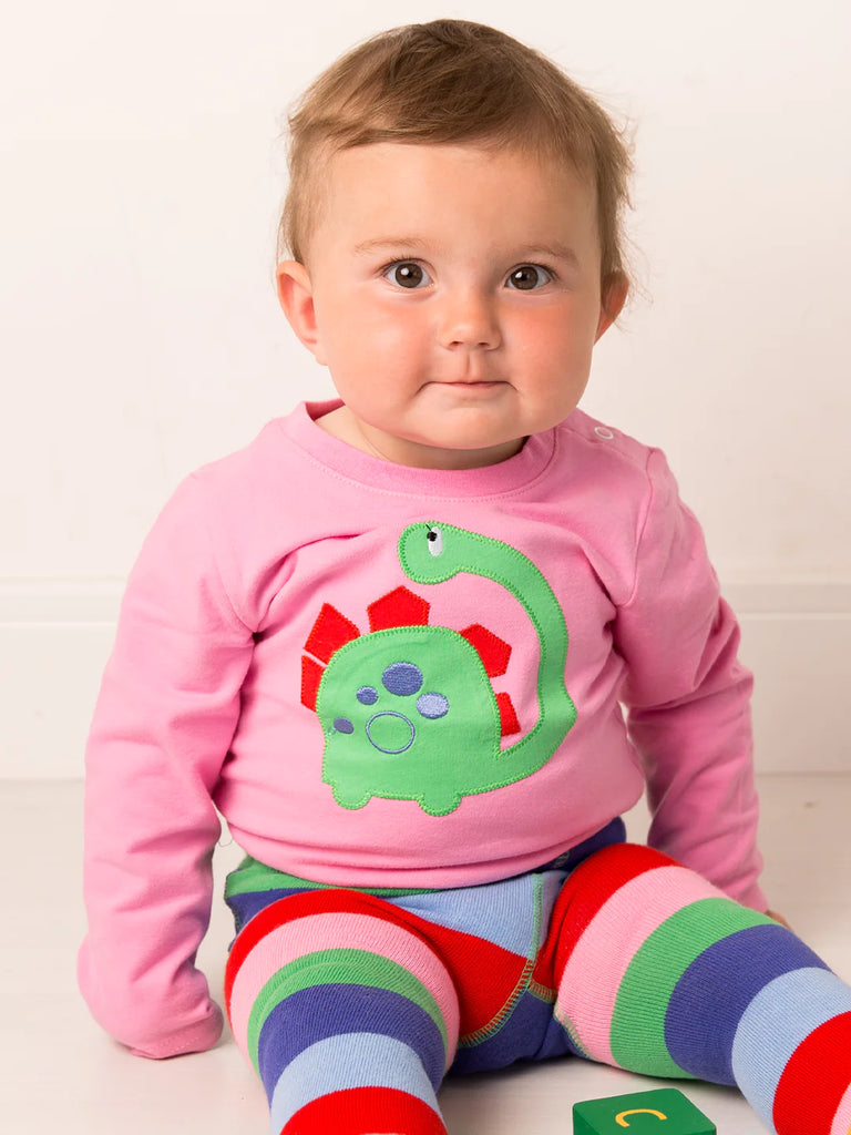 Blade & Rose Bright Dino Top - bold, bright and fun! This gorgeous pink top features a sweet dino applique. Sold by Say It Baby Gifts