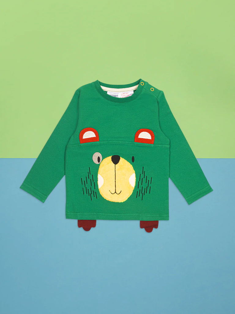 Blade & Rose Wild Woodland Top - bold, bright and fun! This vibrant green top features this a sweet fluffy bear design and 3D ears and paws! Sold by Say It Baby Gifts