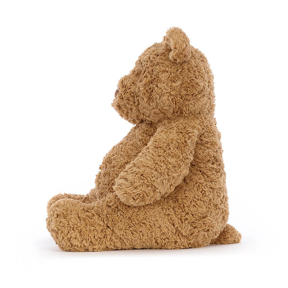 Squeezy, squashy and super cuddly, Bartholomew bear by Jellycat is a tubby little bear with the softest fur, and a little chocolate brown nose.