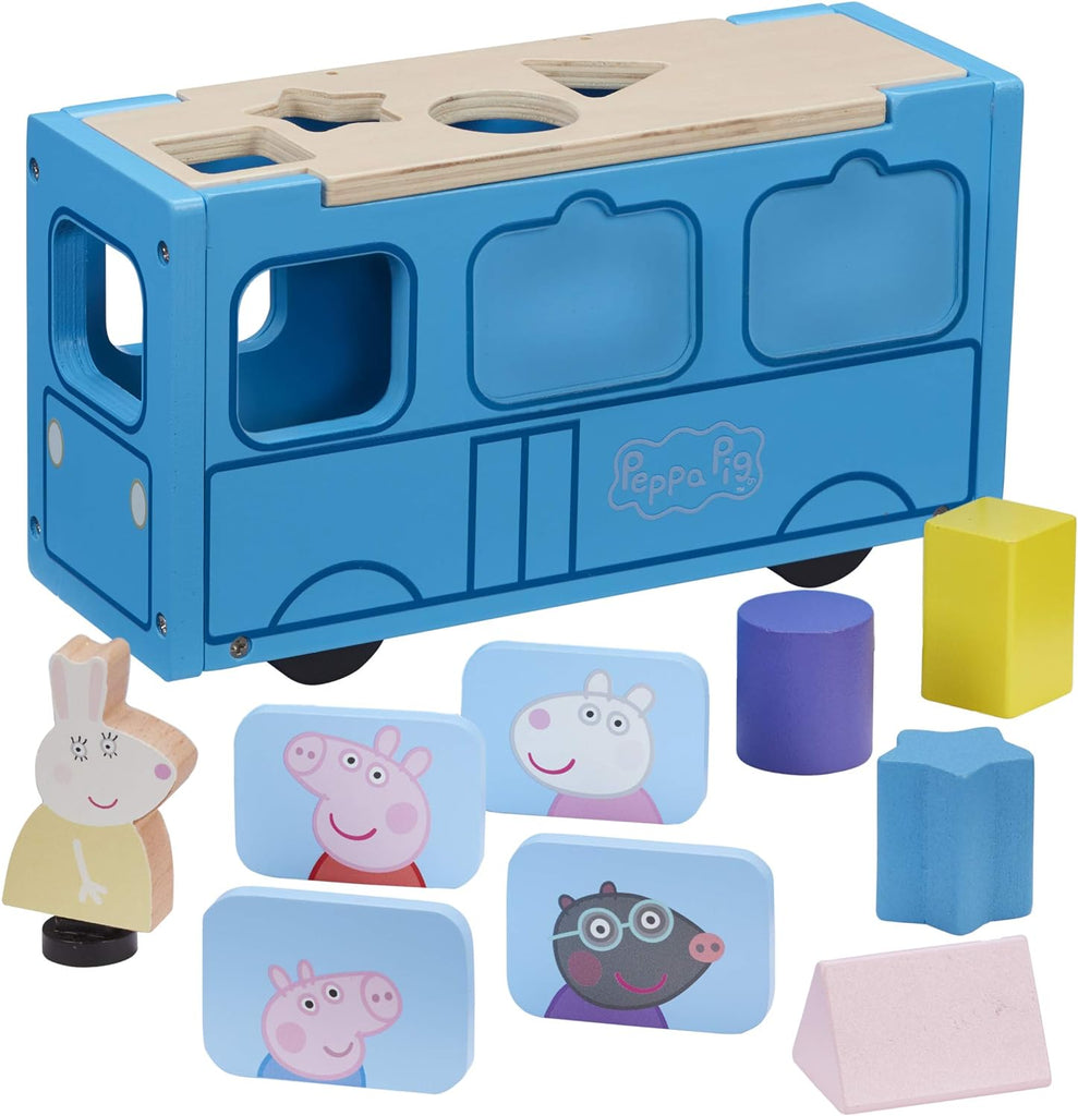 Peppa Pig Wooden School Bus Shape Sorter. Sold by Say It Baby Gifts