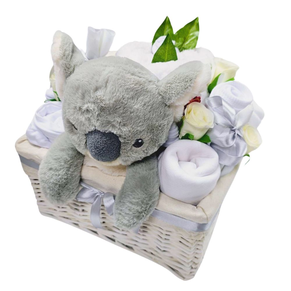 Deluxe Unisex Baby Gift Flower Basket by Say It Baby Gifts. Unisex Baby Basket Gift