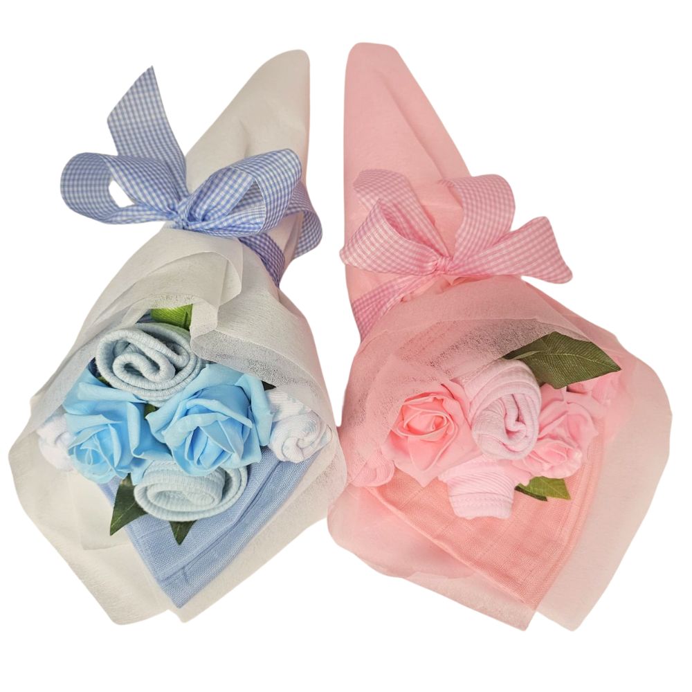 Twin Mini Baby Clothes Bouquet - pink and blue bouquets for new babies by Say It Baby