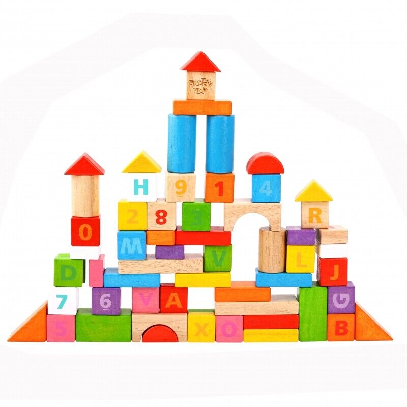 Tooky Toy Wooden 70 Piece Rubber Wood Blocks Set - a timeless, classic toy that kids will love!