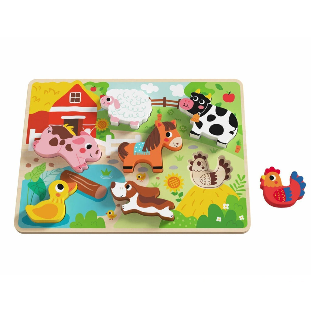 Tooky Toy Wooden Farm Chunky Puzzle - a colorful chunky puzzle featuring duck, cow, pig, sheep, horse, chicken and dog. Sold by Say It Baby Gifts