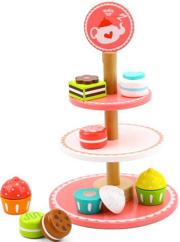 Tooky Toy Wooden Dessert Stand - get ready for afternoon tea fun! Sold by Say It Baby Gifts