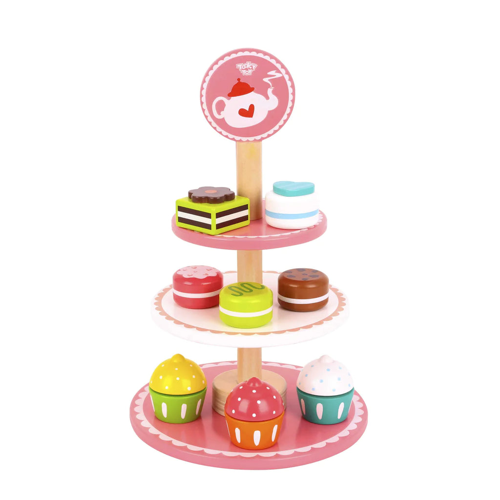 Tooky Toy Wooden Dessert Stand - get ready for afternoon tea fun! Sold by Say It Baby Gifts