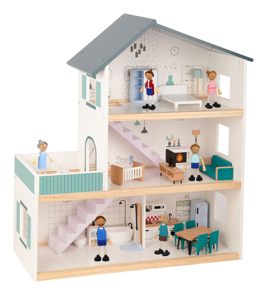 Tooky Toy Wooden Doll House. Complete with accessories