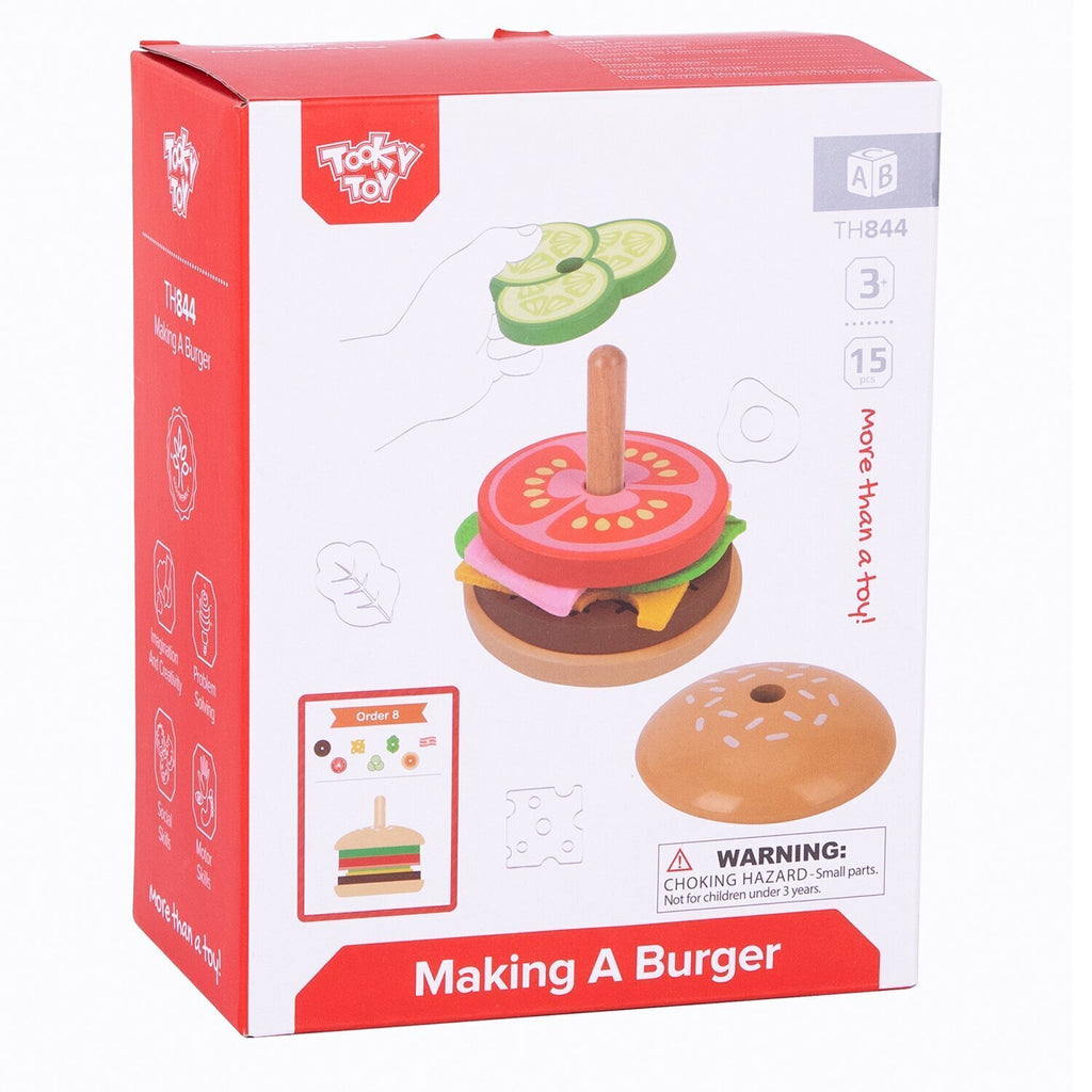 Run your own Tooky Toy burger joint with their wooden Making a Burger set! Sold by Say It Baby Gifts