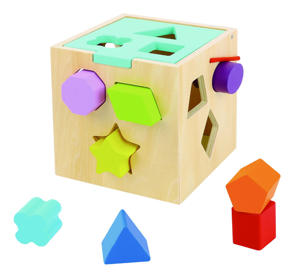 Tooky Toy Wooden Shape Sorter - a colourful and chunky shape sorter for age 12 months and above. Sold by Say It Baby