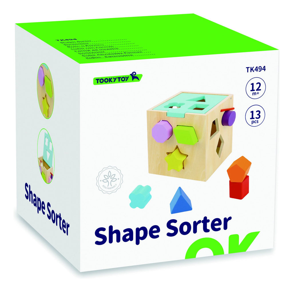 Tooky Toy Wooden Shape Sorter - a colourful and chunky shape sorter for age 12 months and above. Sold by Say It Baby