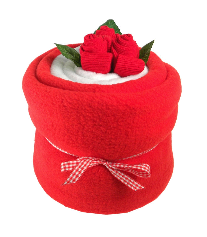 Red Baby Blanket Bouquet - Say It Baby  - This cheerful red bouquet is one of our latest baby gifts, designed in-house by our special team.