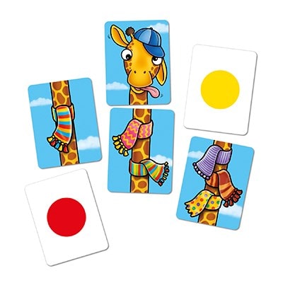 Orchard Toys Giraffes in Scarves Game. Designed for ages 4-7, Giraffes in Scarves offers the perfect balance between learning and fun! It can also be played by up to 6 players.