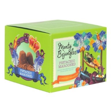 Monty Bojangles Pistachio Marooned French Truffles - Say It Baby. Scrumptiously scoffable and filled with macaroon drops, these deliciously flavoured pistachio truffles are packaged in a typical Monty Bojangles style of quirkiness and are exactly as they say on the box -curiously moreish.