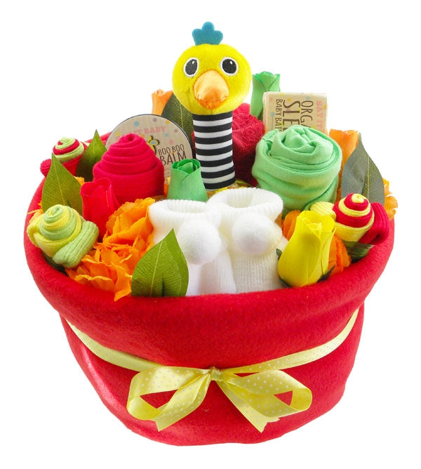 Bright Baby Nappy Cake Bouquet Arrangement - Say It Baby 