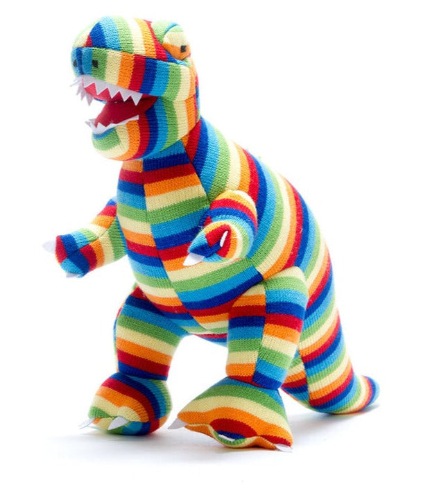 Best Years Bold Stripe Knitted T-Rex - Large. Sold by Say it Baby Gifts