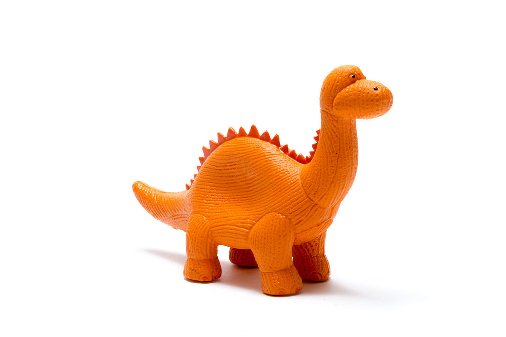 Best Years My First Diplodocus Teether Toy - Orange. Textured, natural and soft, this terrific Diplo is made from natural rubber and is perfect for babies to get their teeth into! It's also doubles up as a fun bath toy (as it has no holes to let the water in). Sold by Say It Baby