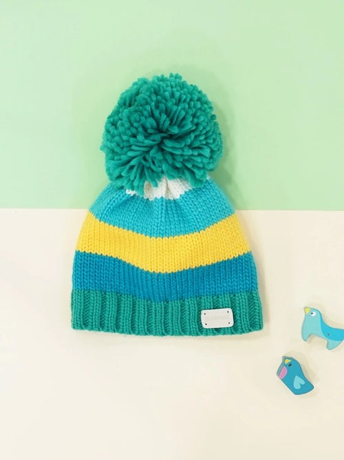 Blade & Rose Green and Mustard Bobble Hat - bold, bright and fun! A gorgeous colourful and cosy hat - perfect to keep little ones head warm.