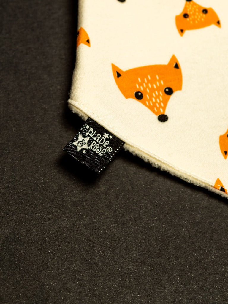 Blade & Rose Fox Bib - bold, bright and fun! This gorgeous bandana bib is cream in colour with the cutest orange fox design.