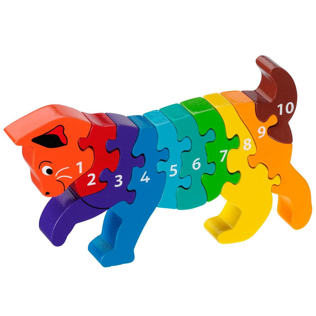 Lanka Kade 10 Piece Cat Jigsaw- a fantastic chunky ten piece jigsaw. Little ones can learn to count as they slot puzzle pieces together to create the sweet little cat. Sold by Say It Baby Gifts
