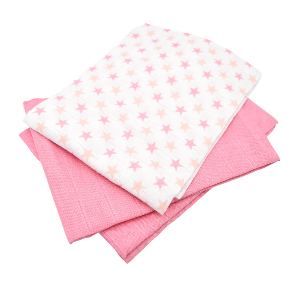It's A Girl Pink Dino Basket by Say It Baby Gifts. Soft muslin Squares by Muslinz