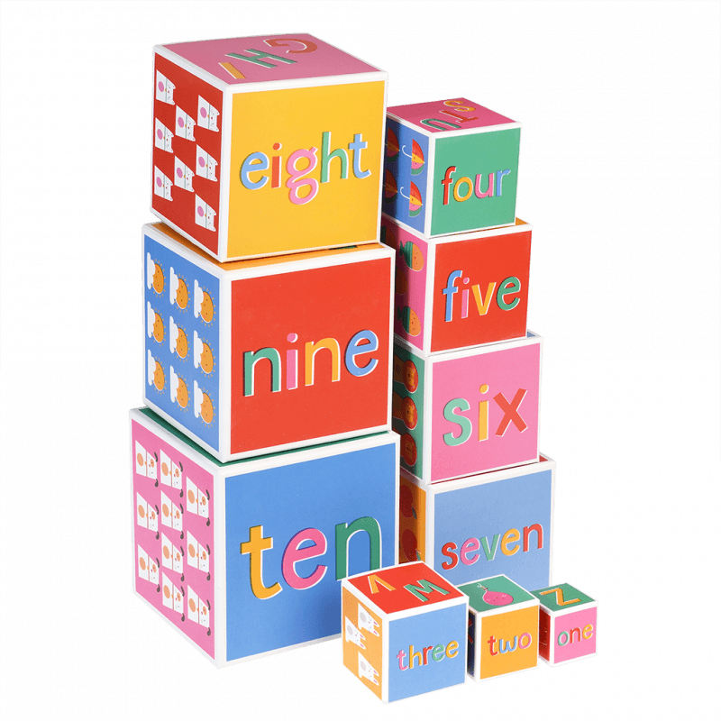 Happy Life Stacking Blocks - Bright, educational and fun, this lovely box of stacking blocks is a great gift. Rex London. Sold by Say It Baby Gifts