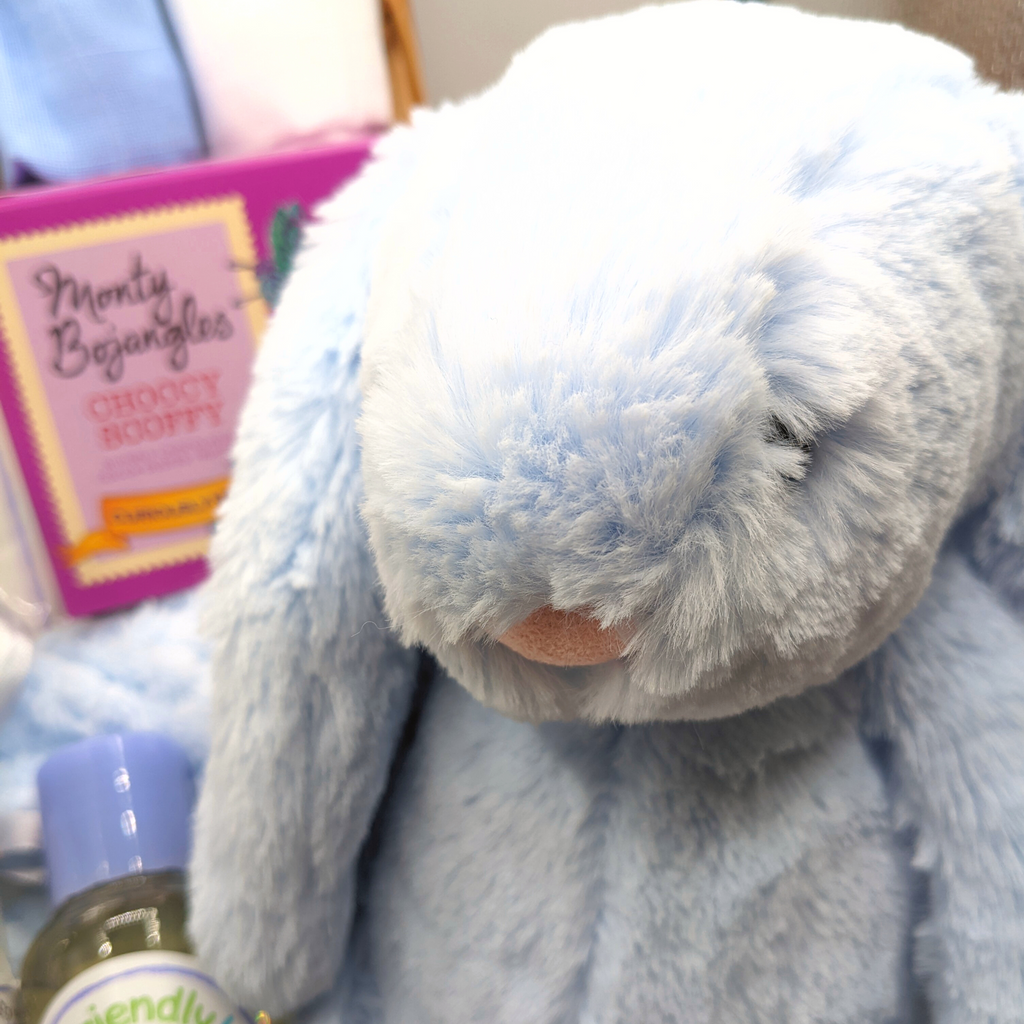 Say It Baby Gifts Baby Boy Hamper for a new baby. Soft Jellycat baby boy bunny