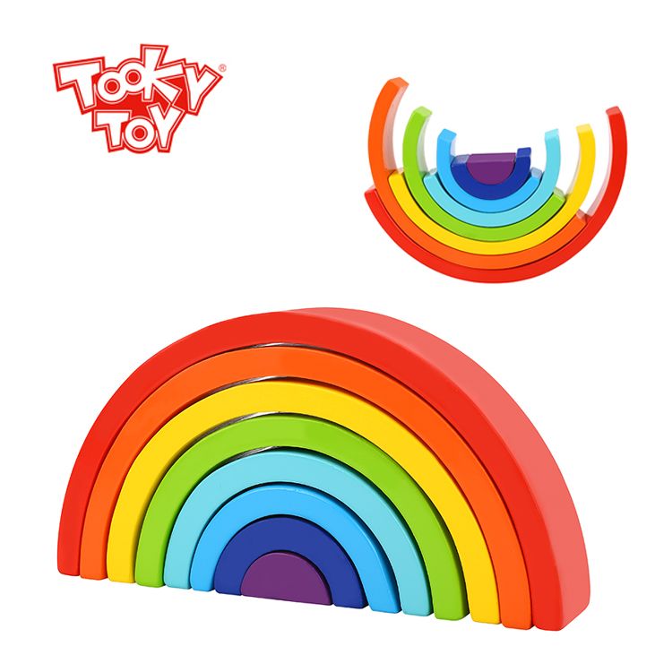 Tooky Toy Wooden Rainbow Stacker - a beautiful bright and colorful rainbow stacker toy. Sold by Say It Baby Gifts