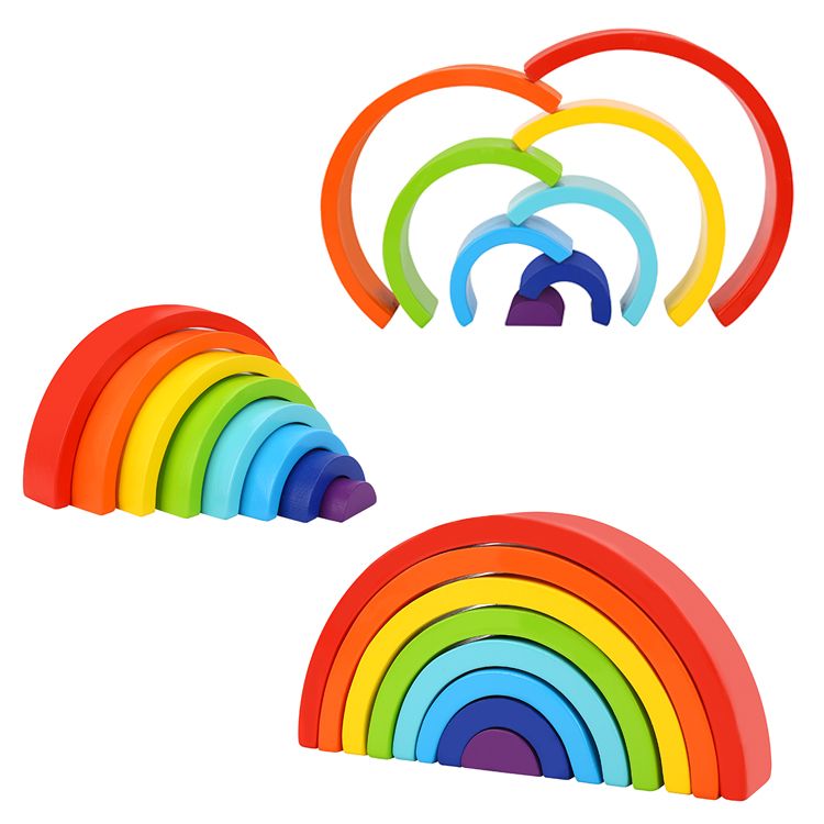 Tooky Toy Wooden Rainbow Stacker - a beautiful bright and colorful rainbow stacker toy. Sold by Say It Baby Gifts