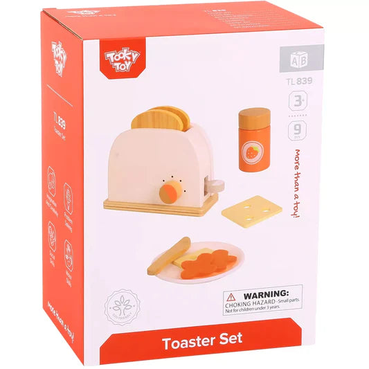 Tooky Toy Wooden Toaster Set. 10 piece set. Sold by Say It Baby Gifts