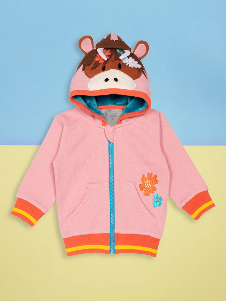 Blade &amp; Rose Bonnie the Highland Cow Hoodie - this pink hoodie features a hood with a fab Bonnie Highland Cow face with perky ears and horns. Sold by Say It Baby Gifts