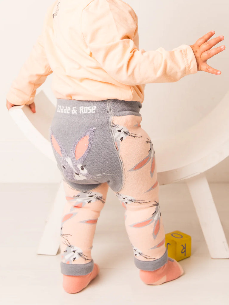 Blade &amp; Rose Mollie Rose the Bunny Leggings - bold, bright and fun! These fab leggings feature a gorgeous pastel peach bunny design with a sweet grey Mollie Rose Bunny on the bottom! Say It Baby Gifts