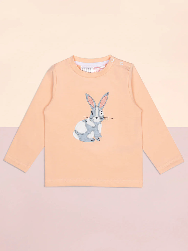 Blade &amp; Rose Mollie Rose the Bunny Top - bold, bright and fun! This gorgeous peach top features a fluffy Bunny applique. Sold by Say it Baby Gifts