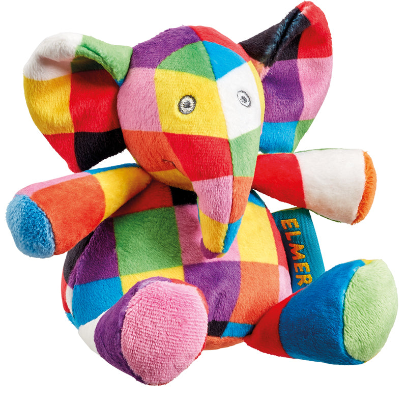 This cute Elmer Rattle is made from baby soft plush and has a gentle chime. Sold by Say It Baby Gifts