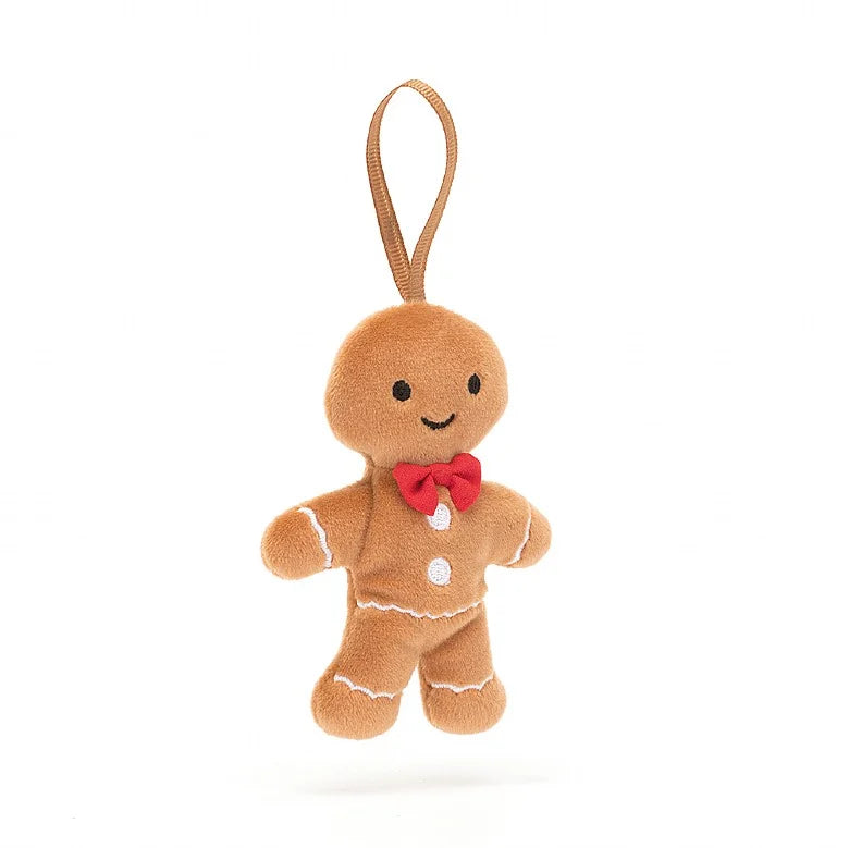 Jellycat Festive Folly Gingerbread Fred - a gorgeous little gingerbread man perfect for hanging! FFH6GM Sold by Say It Baby Gifts