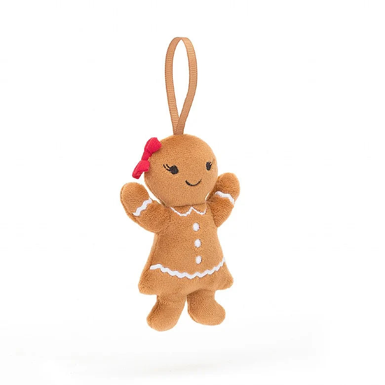Jellycat Festive Folly Gingerbread Ruby - this gorgeous little gingerbread pal is perfect for hanging! FFH6GW Sold by Say It Baby Gifts