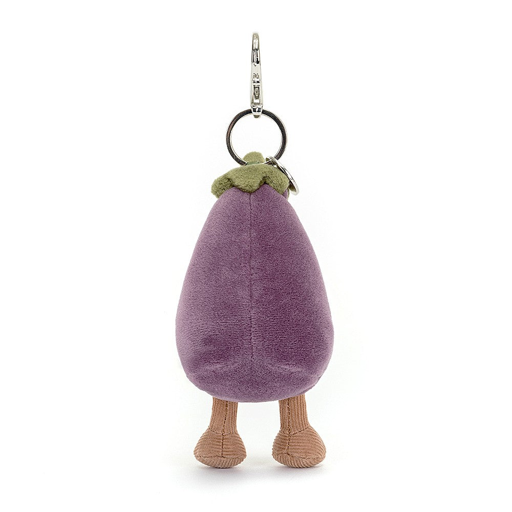 Say hello to Vivacious Aubergine - a wonderfully plump veggie pal ready to hang out on your bag! VV4ABC. Say It Baby Gifts, Back view