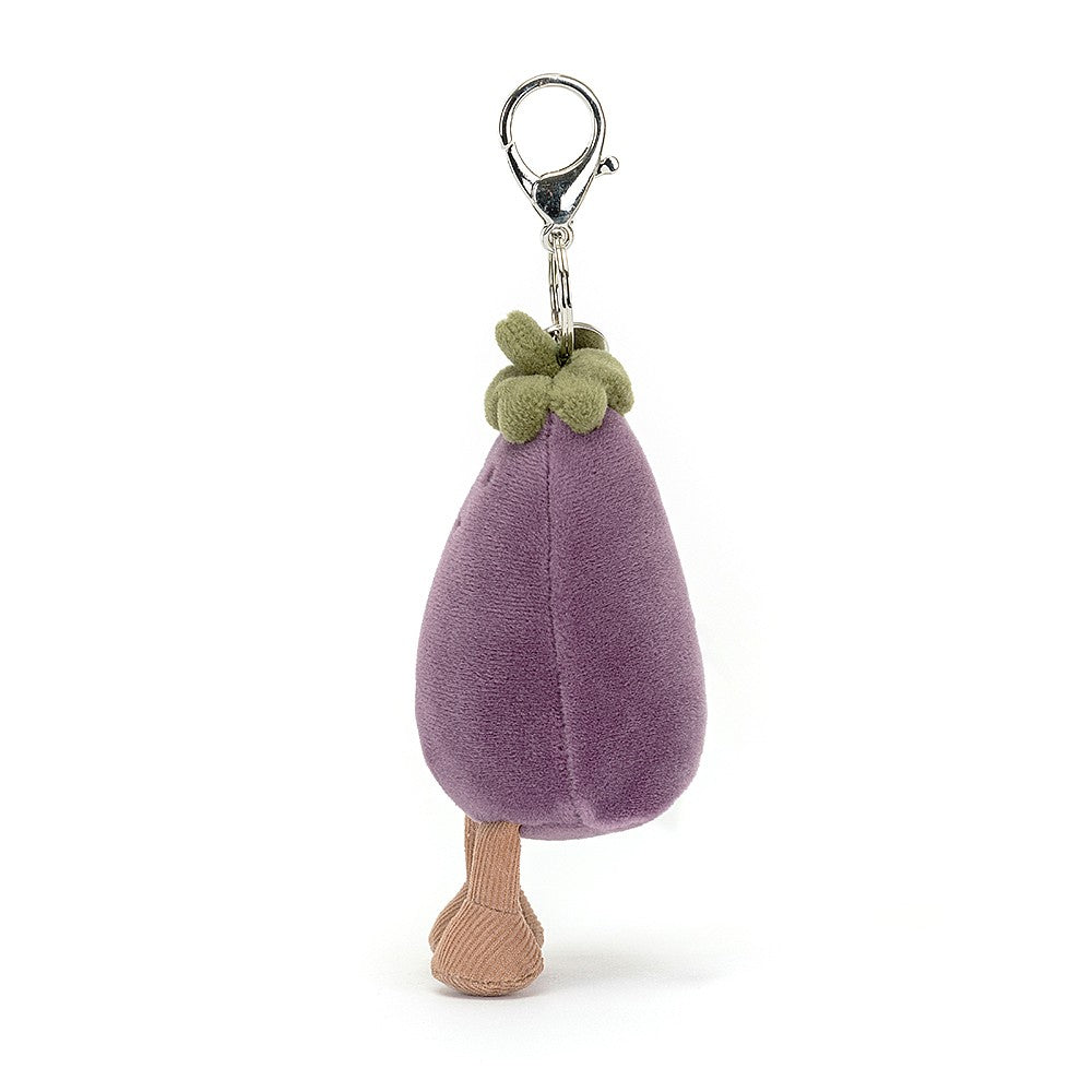 Say hello to Vivacious Aubergine - a wonderfully plump veggie pal ready to hang out on your bag! VV4ABC. Say It Baby Gifts. side view