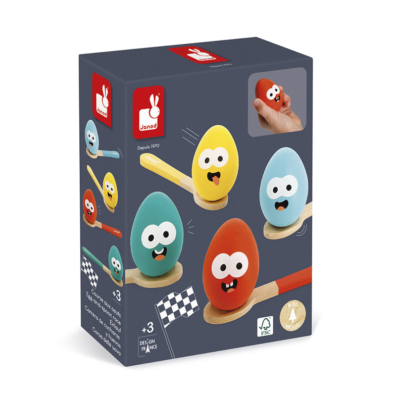 The race is on with this fantastic Janod Egg-And-Spoon Race Set. Sold by Say It Baby Gifts. Fun game for ages 3 and up
