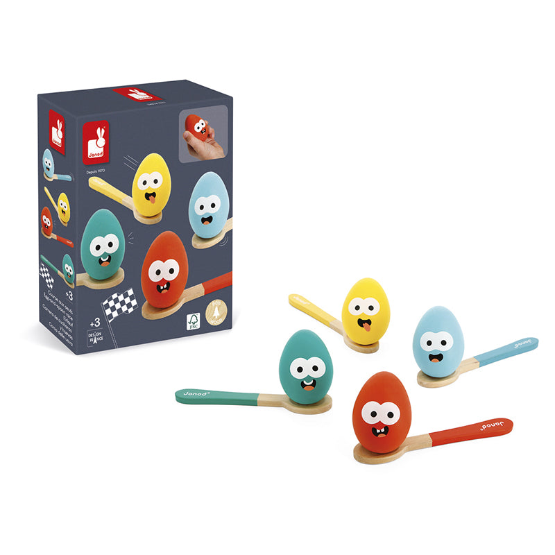The race is on with this fantastic Janod Egg-And-Spoon Race Set. Sold by Say It Baby Gifts ready, steady go!