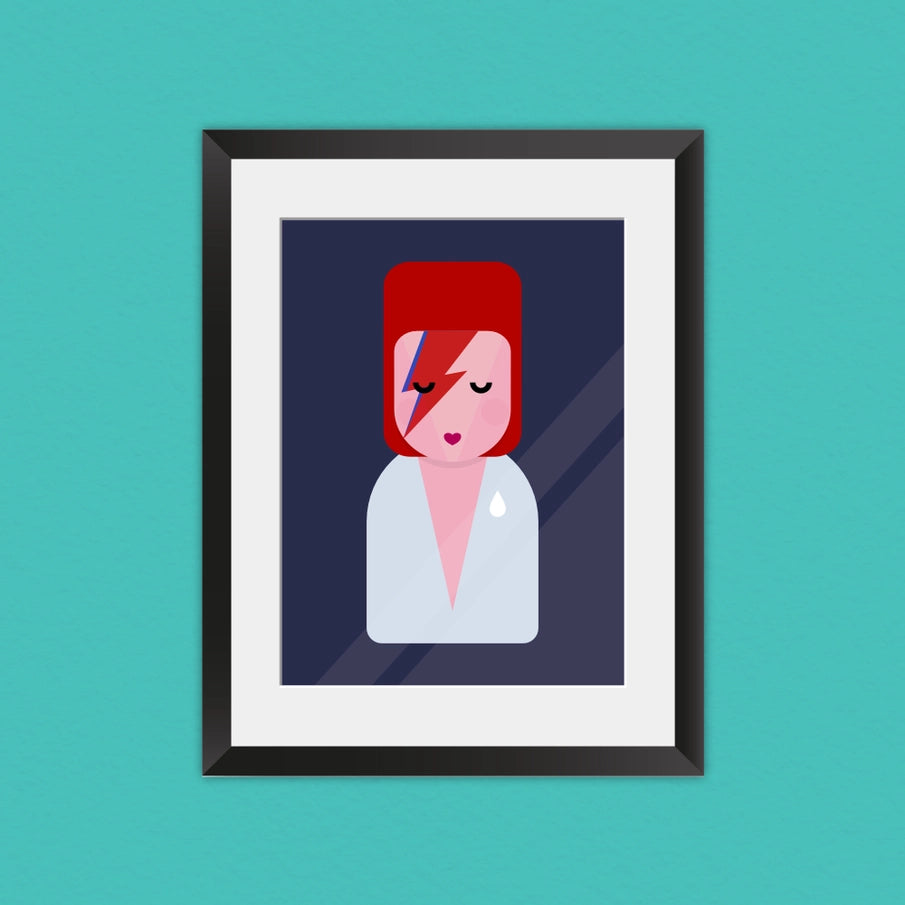 Munchquin David Bowie Inspired Art Print - a quirky and fun print of the legendary artist David Bowie.