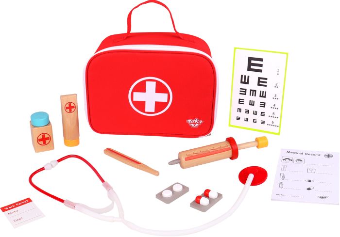 Tooky Toy Wooden Medical Set - this fun medical bag is filled with everything needed for kids to have fun imaginative play and take care of their family, friends and toys!