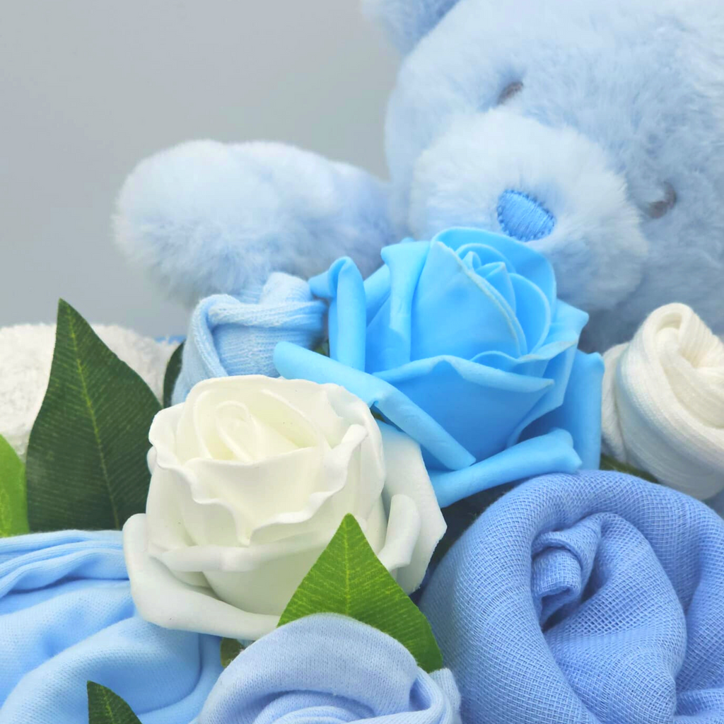 Say It Baby - Baby Boy Clothes Flower Box. Handmade new baby boy gift bouquet. Detail