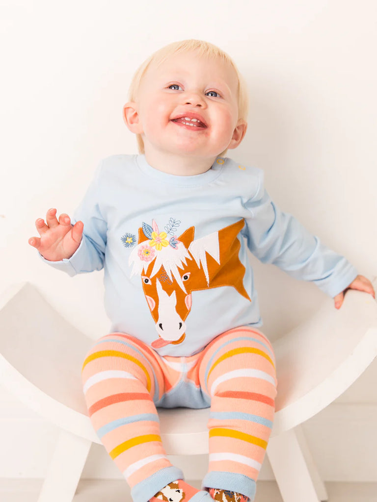 Blade & Rose Bella the Horse Top - bold, bright and fun! This gorgeous pale blue top features a playful horse design. Sold by Say It Baby Gifts